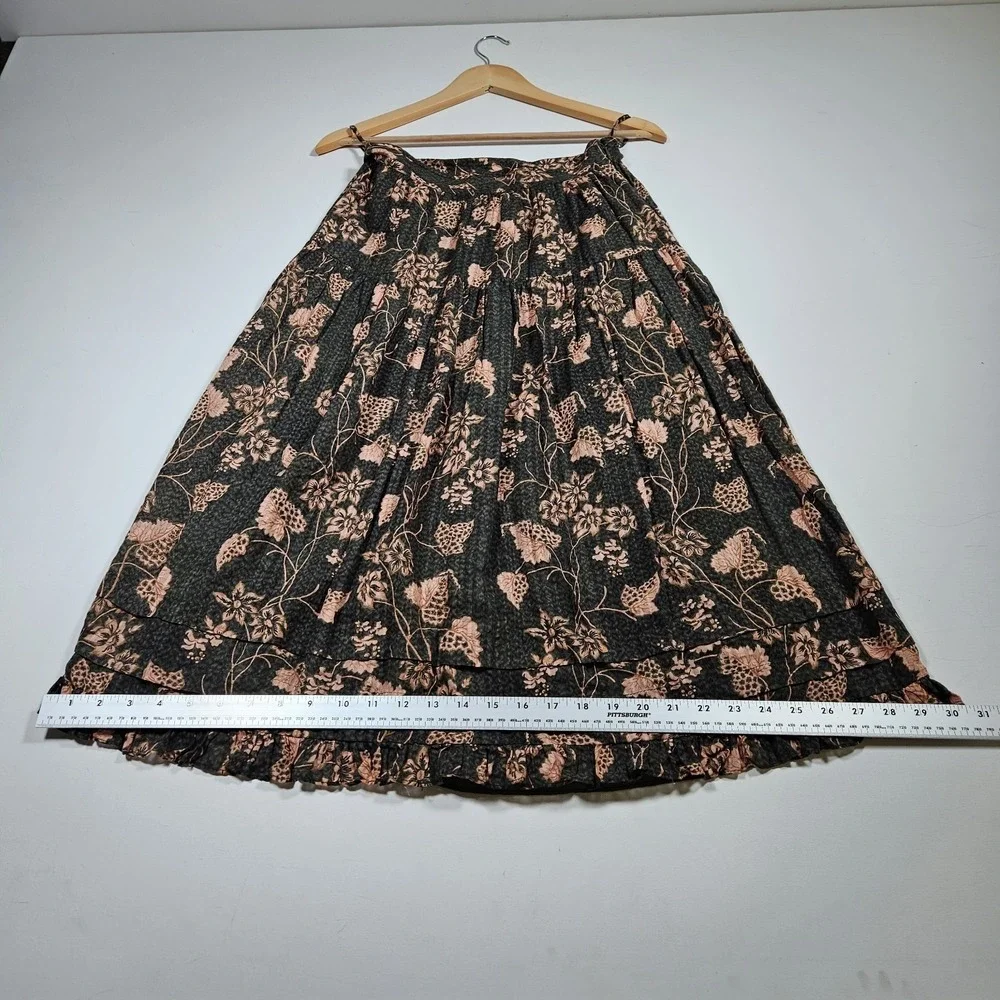 Ulla Johnson Skirt Women 6 Green Pink Floral Tiered Ruffle Midi Boho Fairy‎